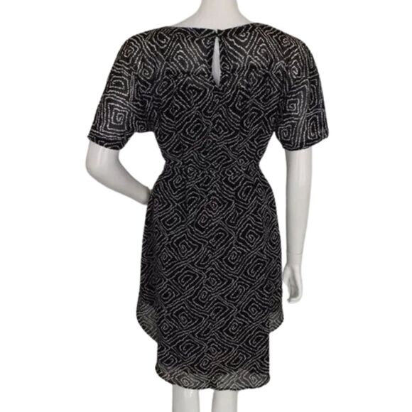 LOFT Dress, S, Black/White Geo print, 2 piece/Slip, Sash Belt, Short Sleeves - Picture 6 of 13